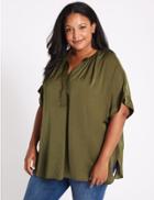 Marks & Spencer Curve Popover Notch Neck Half Sleeve Blouse Dark Olive