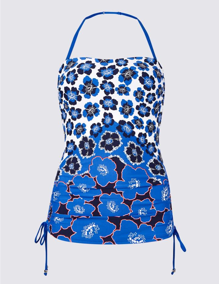 Marks & Spencer Floral Print Bandeau Tankini Top Blue Mix