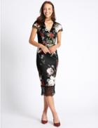 Marks & Spencer Floral Print Fuller Bust Bodycon Midi Dress Black Mix