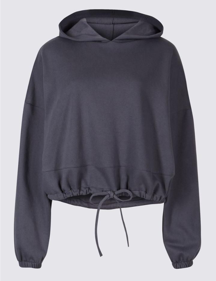 Marks & Spencer Cotton Rich Cropped Hoody Sweatshirt Grey