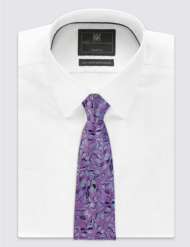 Marks & Spencer Pure Silk Floral Print Tie Magenta Mix