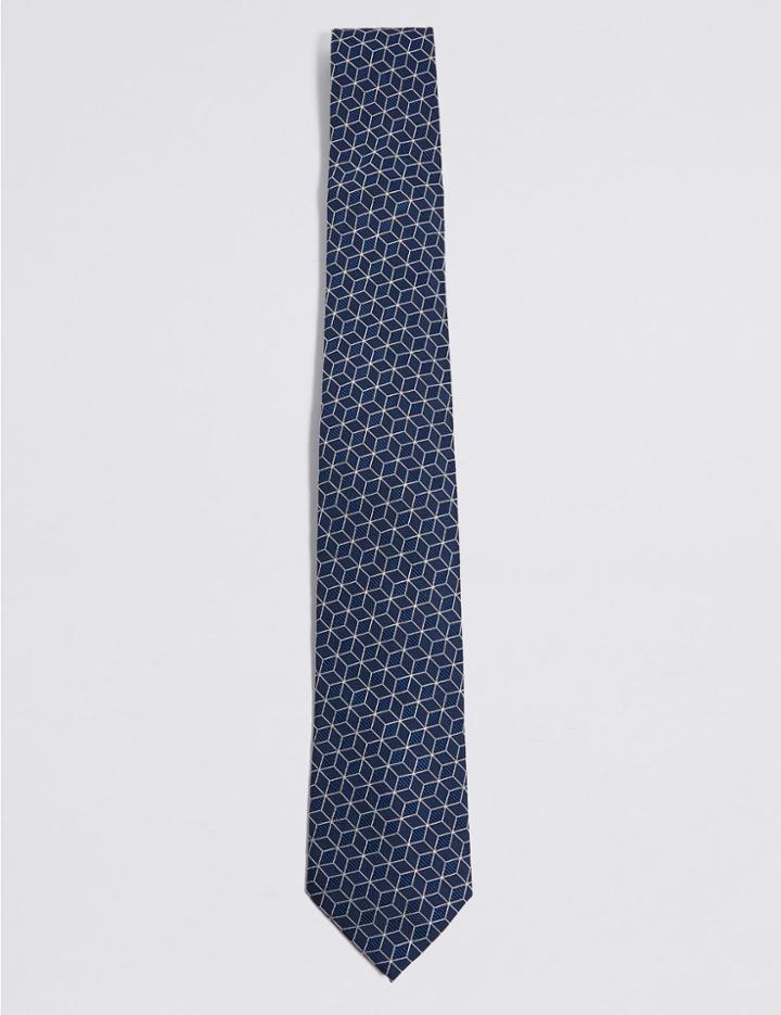 Marks & Spencer Pure Silk Cube Geometric Tie Navy Mix