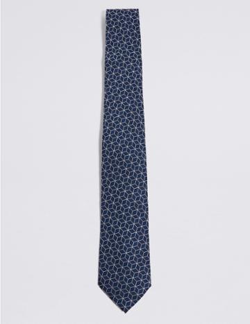 Marks & Spencer Pure Silk Cube Geometric Tie Navy Mix