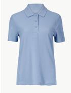 Marks & Spencer Pure Cotton Short Sleeve Polo Shirt Blue