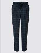 Marks & Spencer Drawstring Checked Tapered Leg Trousers Dark Navy