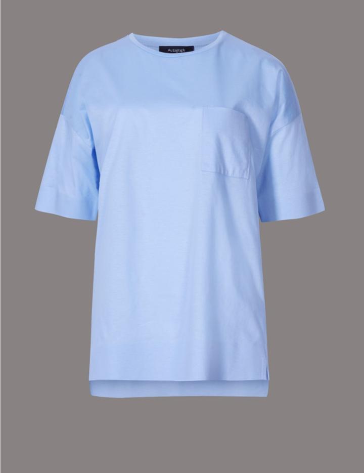 Marks & Spencer Pure Cotton Half Sleeve Jersey Top Periwinkle