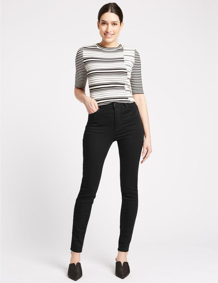 Marks & Spencer Embellished Roma Rise Skinny Leg Jeans Black