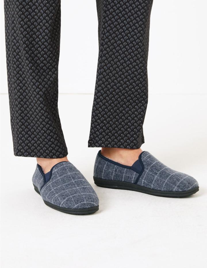 Marks & Spencer Checked Slippers Blue Mix