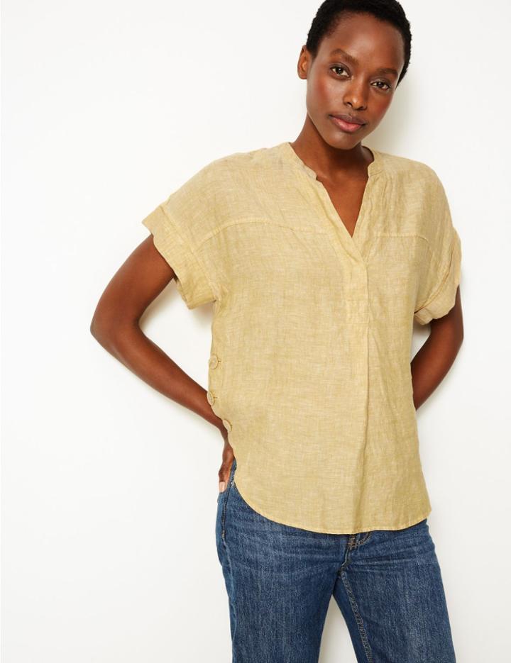 Marks & Spencer Pure Linen Short Sleeve Shirt Cobalt