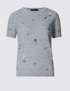 Marks & Spencer Embroidered Short Sleeve Jumper Grey Mix