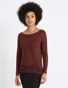 Marks & Spencer Metallic Knot Front Long Sleeve T-shirt Berry