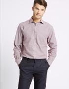 Marks & Spencer Pure Cotton Regular Fit Shirt With Pocket Burgundy Mix