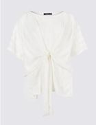 Marks & Spencer Striped Tie Front Half Sleeve Blouse Soft White