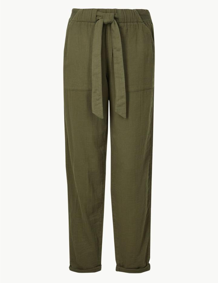 Marks & Spencer Pure Cotton Straight Leg Trousers Hunter Green
