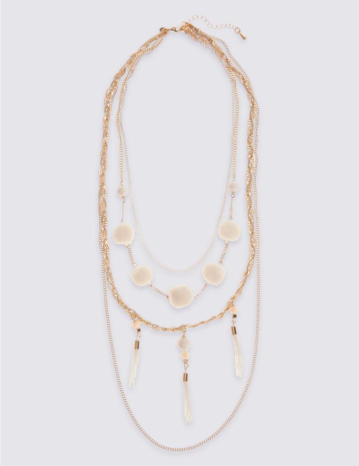 Marks & Spencer Triple Layer Pom-pom Necklace Cream Mix