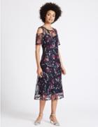 Marks & Spencer Floral Lace Cold Shoulder Skater Midi Dress Navy Mix