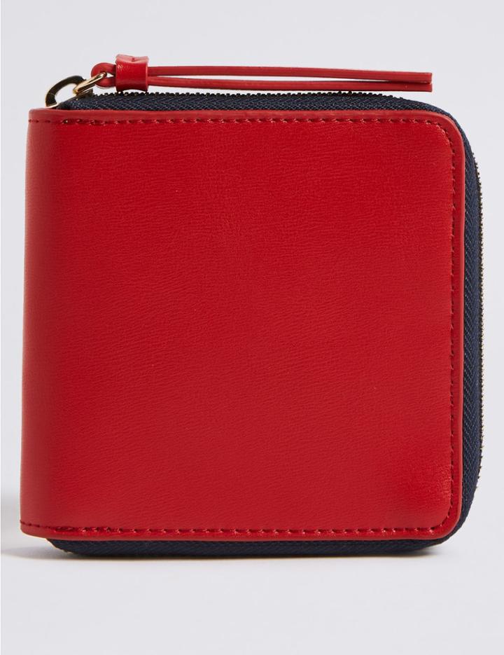 Marks & Spencer Faux Leather Zip Around Purse With Cardsafe&trade; Red