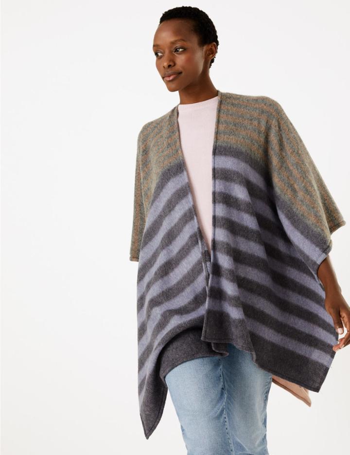 Marks & Spencer Striped Knit Wrap Grey