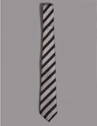 Marks & Spencer Pure Silk Striped Tie Beige Mix