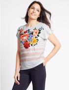 Marks & Spencer Striped Round Neck Short Sleeve Jersey Top White Mix