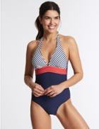 Marks & Spencer Secret Slimming&trade; Halterneck Swimsuit Navy Mix