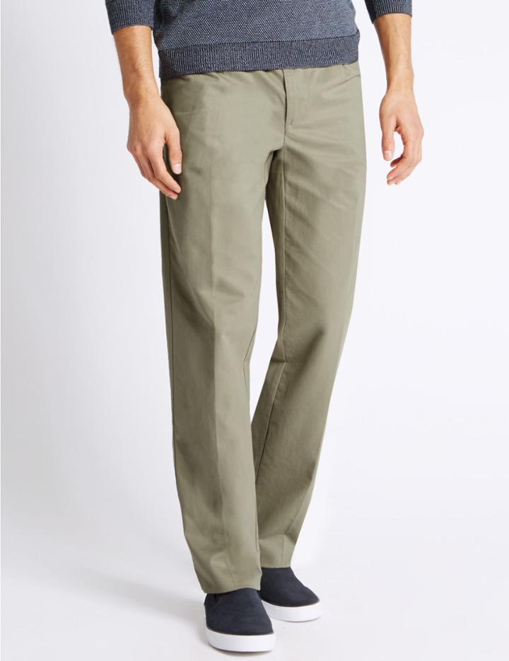 Marks & Spencer Pure Cotton Pleated Chinos Putty