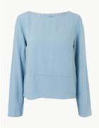 Marks & Spencer Round Neck Long Sleeve Shell Top Blue/green