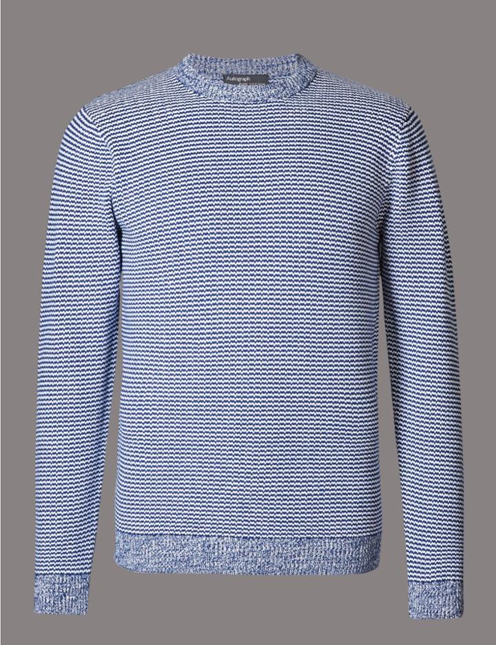 Marks & Spencer Pure Cotton Textured Slim Fit Jumper Slate Blue
