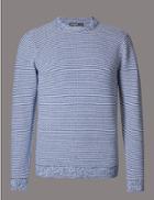 Marks & Spencer Pure Cotton Textured Slim Fit Jumper Slate Blue