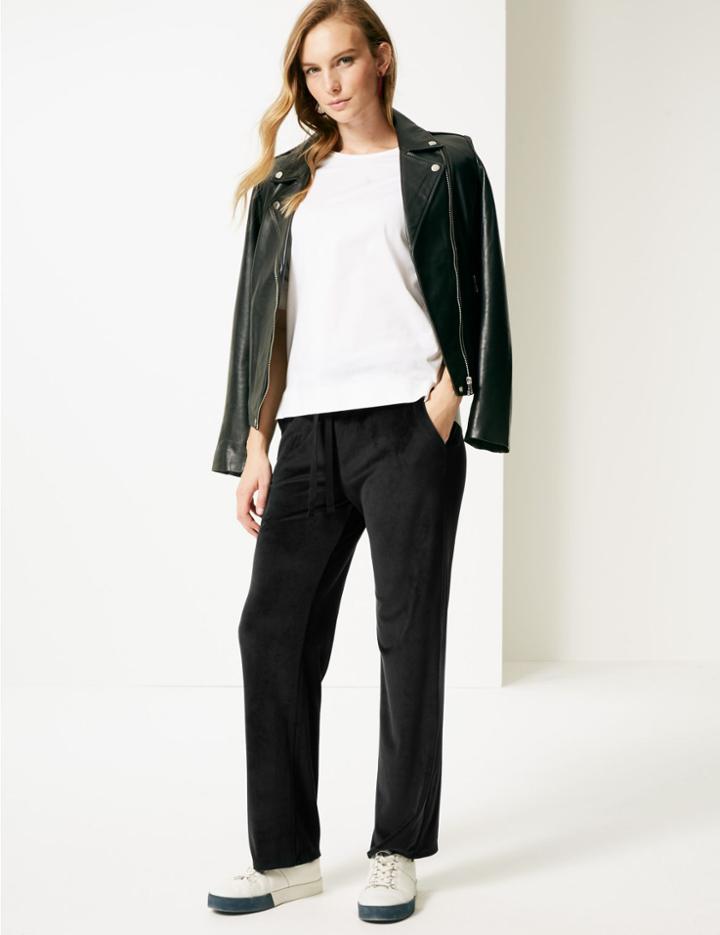 Marks & Spencer Velour Wide Leg Joggers Black