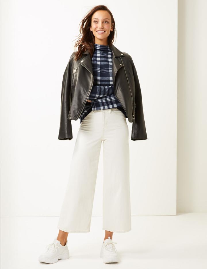 Marks & Spencer Checked High Neck Long Sleeve Sweatshirt Navy Mix