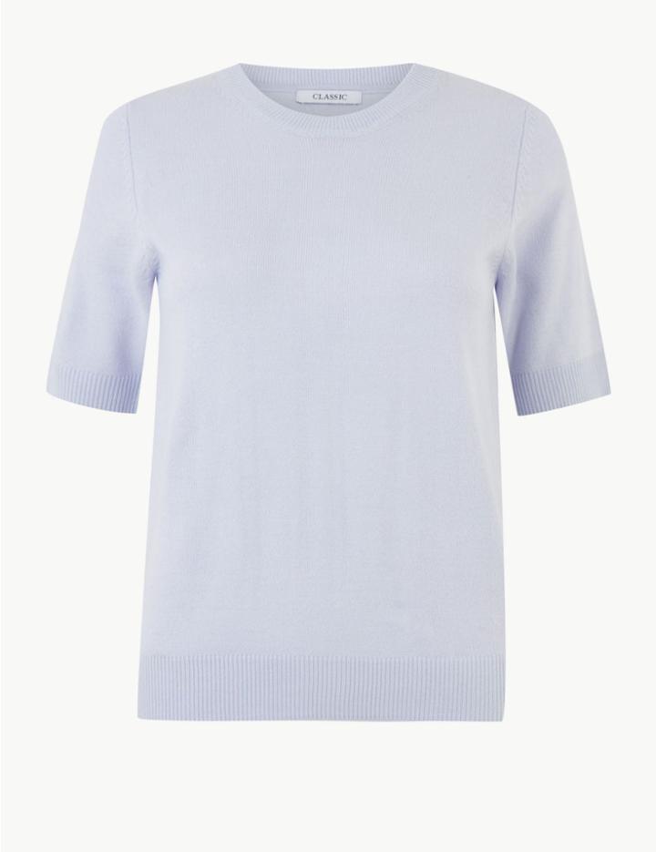 Marks & Spencer Textured Round Neck Jumper Pale Blue