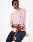 Marks & Spencer Cable Knit Roll Neck Jumper With Alpaca Pale Lilac