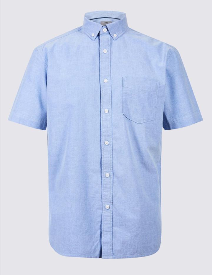 Marks & Spencer Easy To Iron Pure Cotton Slim Fit Oxford Shirt Blue