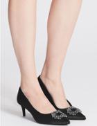 Marks & Spencer Kitten Heel Embellished Court Shoes Black
