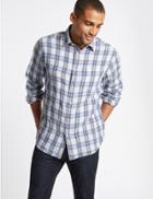 Marks & Spencer Easy To Iron Pure Linen Shirt With Pocket White Mix