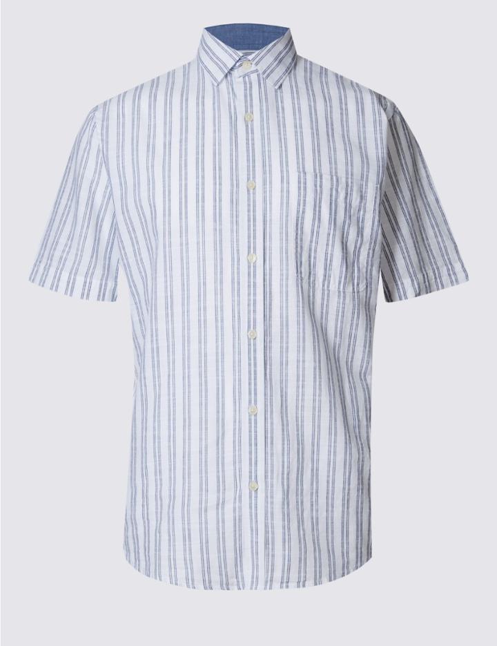 Marks & Spencer Pure Cotton Striped Shirt White Mix