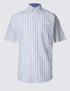 Marks & Spencer Pure Cotton Striped Shirt White Mix