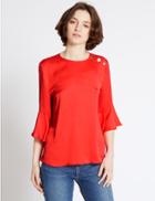 Marks & Spencer Ruffle Round Neck 3/4 Sleeve Blouse Red