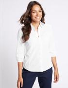 Marks & Spencer Pure Cotton Hidden Placket 3/4 Sleeve Shirt White