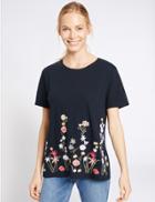 Marks & Spencer Pure Cotton Border Embroidered T-shirt Navy Mix