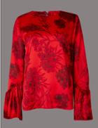 Marks & Spencer Floral Print Round Neck Long Sleeve Blouse Red Mix
