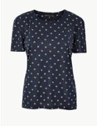 Marks & Spencer Relaxed Fit Floral Print T-shirt Navy Mix