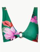 Marks & Spencer Floral Print Plunge Padded Bikini Top Green Mix