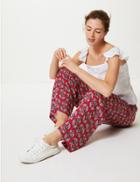 Marks & Spencer Floral Print Wide Leg High Waist Trousers Red Mix