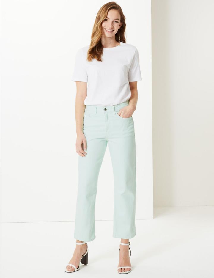 Marks & Spencer High Waist Straight Leg Cropped Jeans Green