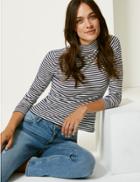 Marks & Spencer Striped Long Sleeve Fitted T-shirt Navy Mix