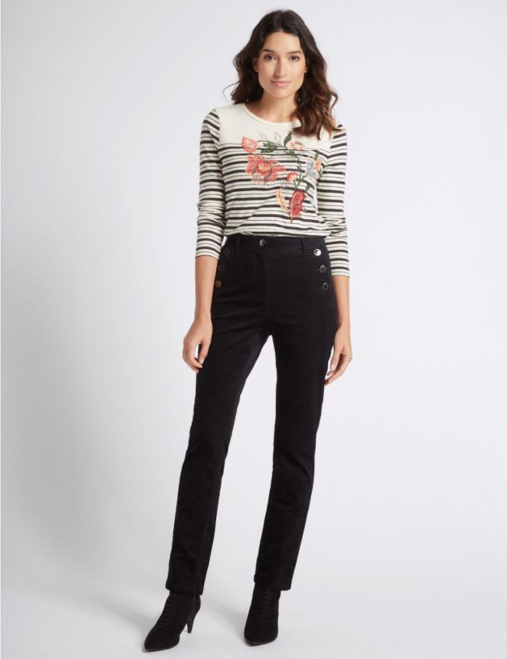 Marks & Spencer Cotton Rich Straight Leg Trousers Black