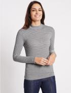 Marks & Spencer Striped Funnel Neck Jersey Top Grey Mix