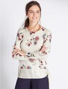 Marks & Spencer Floral Print Long Sleeve Jersey Top Ivory Mix